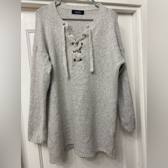 FINAL EUC Akira Comfy Lace-Up Sweater Dress, size M/L. Color: Heather Gray - Picture 3 of 5